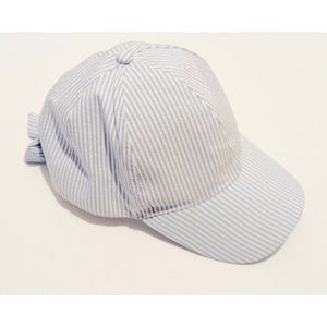 Vince Camuto Blue And White Striped Bow Hat OSFM 100% Cotton